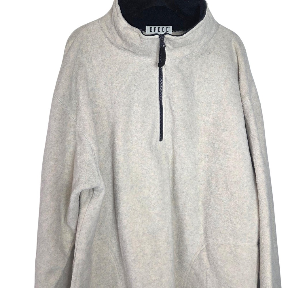 Vintage 90s Badge Fleece Pullover Quarter Zip Mens XL Beige Black Gorpcore